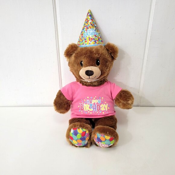 Build-A-Bear Workshop Other - Build-A-Bear Workshop Birthday Teddy Bear W/ Pink Shirt & Party Hat Plush Toy